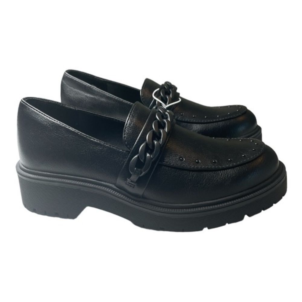 Report "Hayden" Faux Leather Chunky Chain Detail‎ Slip On Loafers Black Size 6